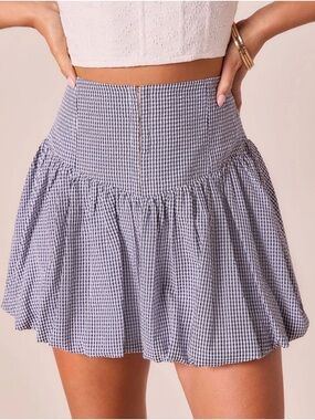 VICI Black White Gingham Bubble Hem Mini Skirt Medium Zip Back NWOT